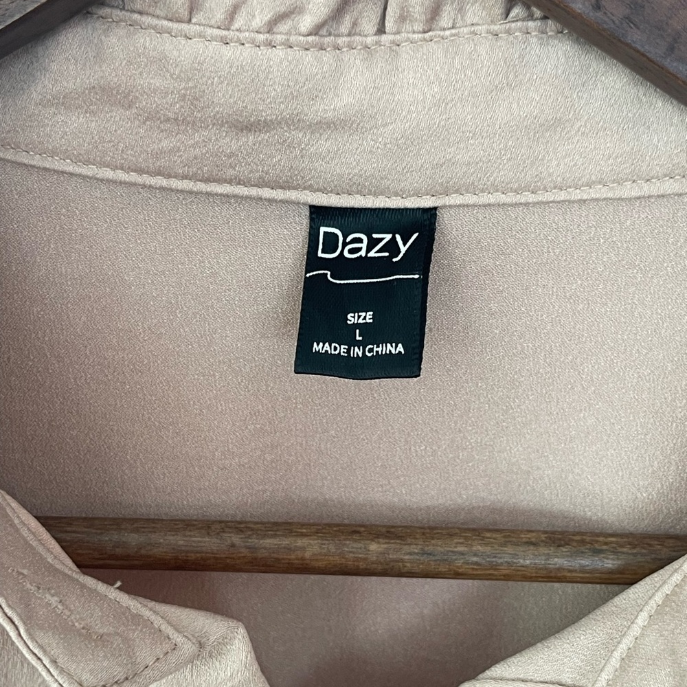 Dazy Champagne Collared Button Front Blouse Size … - image 4
